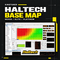 Haltech: KingTuner Haltech base map graphic for Nexus, Elite and Platinum, showing tuning software and a fuel map