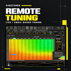 Remote Tuning: KingTuner live and email-based remote ECU tuning graphic showing a fuel map and datalog graphs